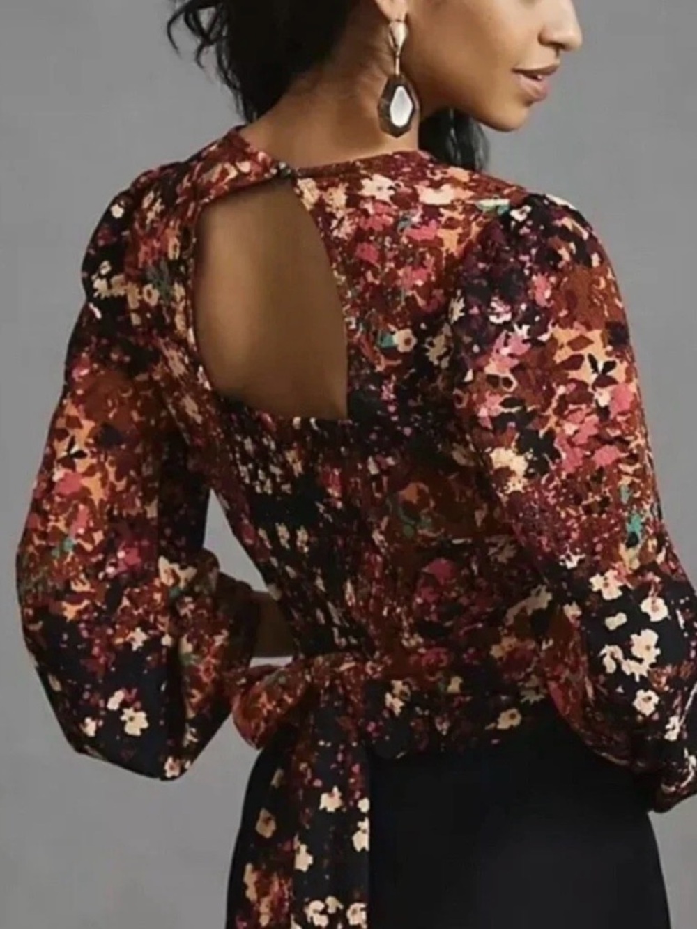 Anthropologie Multi Floral Keyhole Tie-Back Blouse Size XS